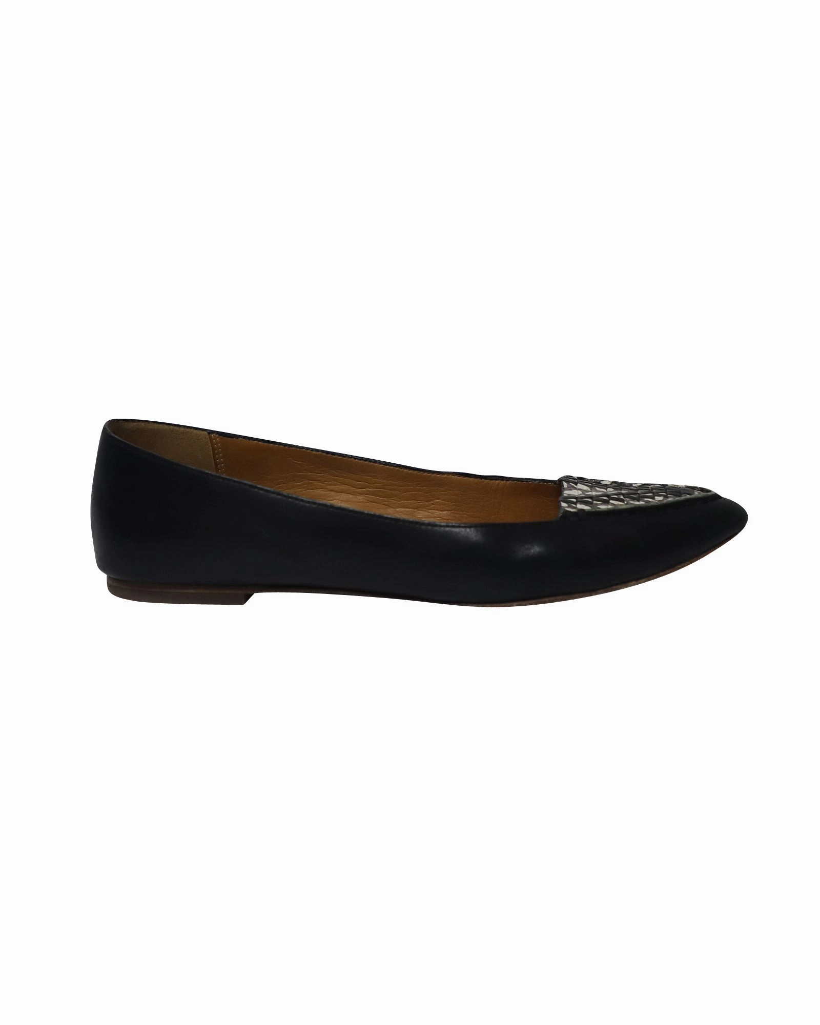 Adjustable Cushion Market Walk Coach Oakland Snake Print Pointed Ballet Flats in Black Leather