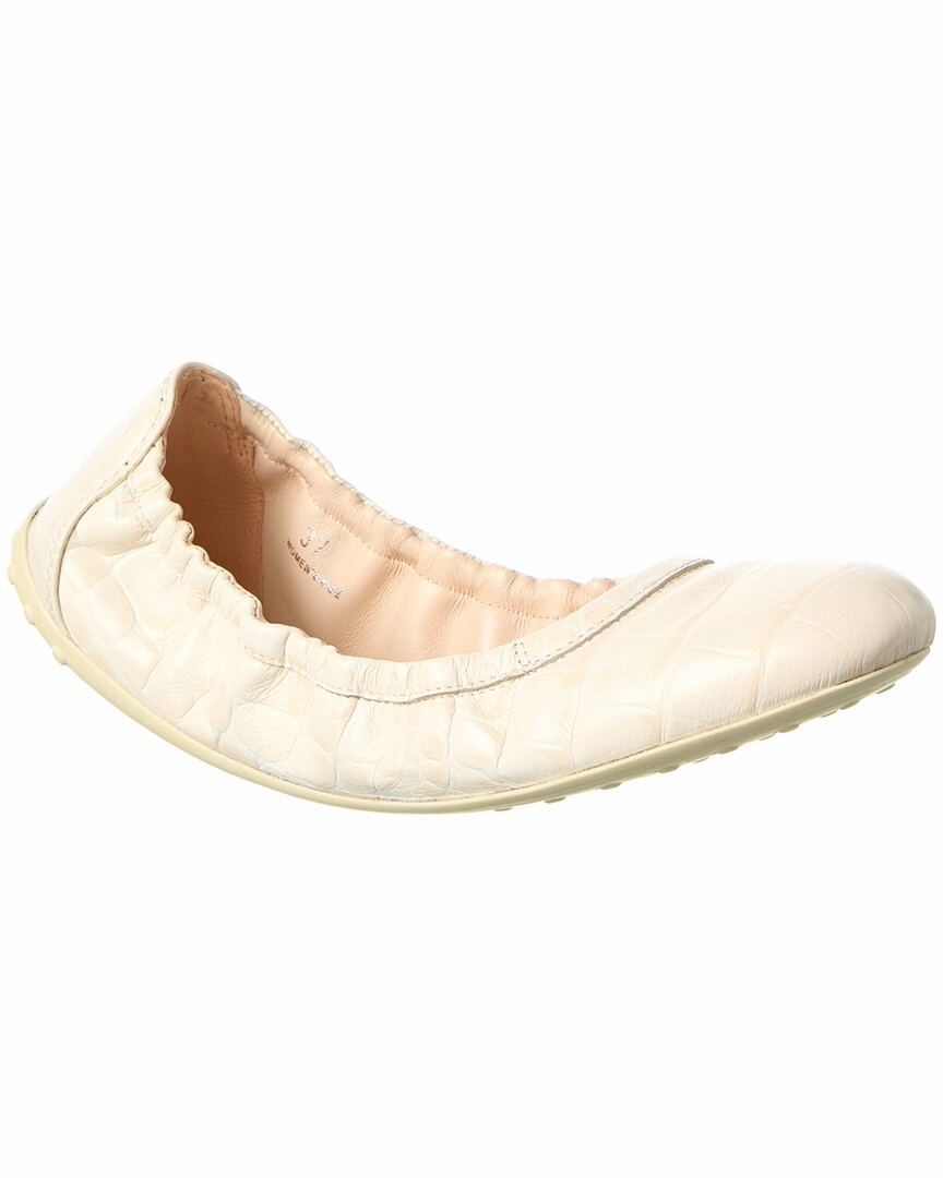 Lake View TOD??s Croc-Embossed Leather Flat