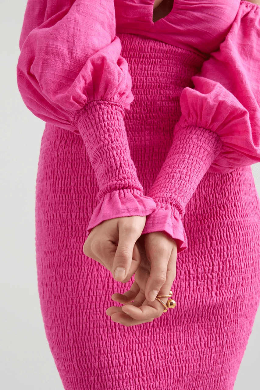 Lucia Shirred Midi Dress - Pink Light Outfit Clean Grace