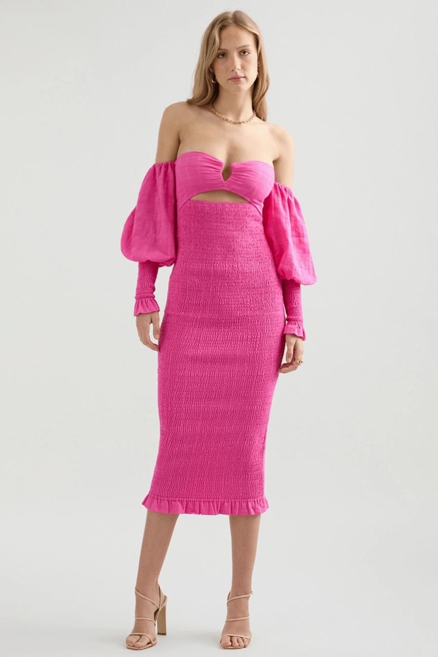 tailored look Bloom Zone Lucia Shirred Midi Dress - Pink