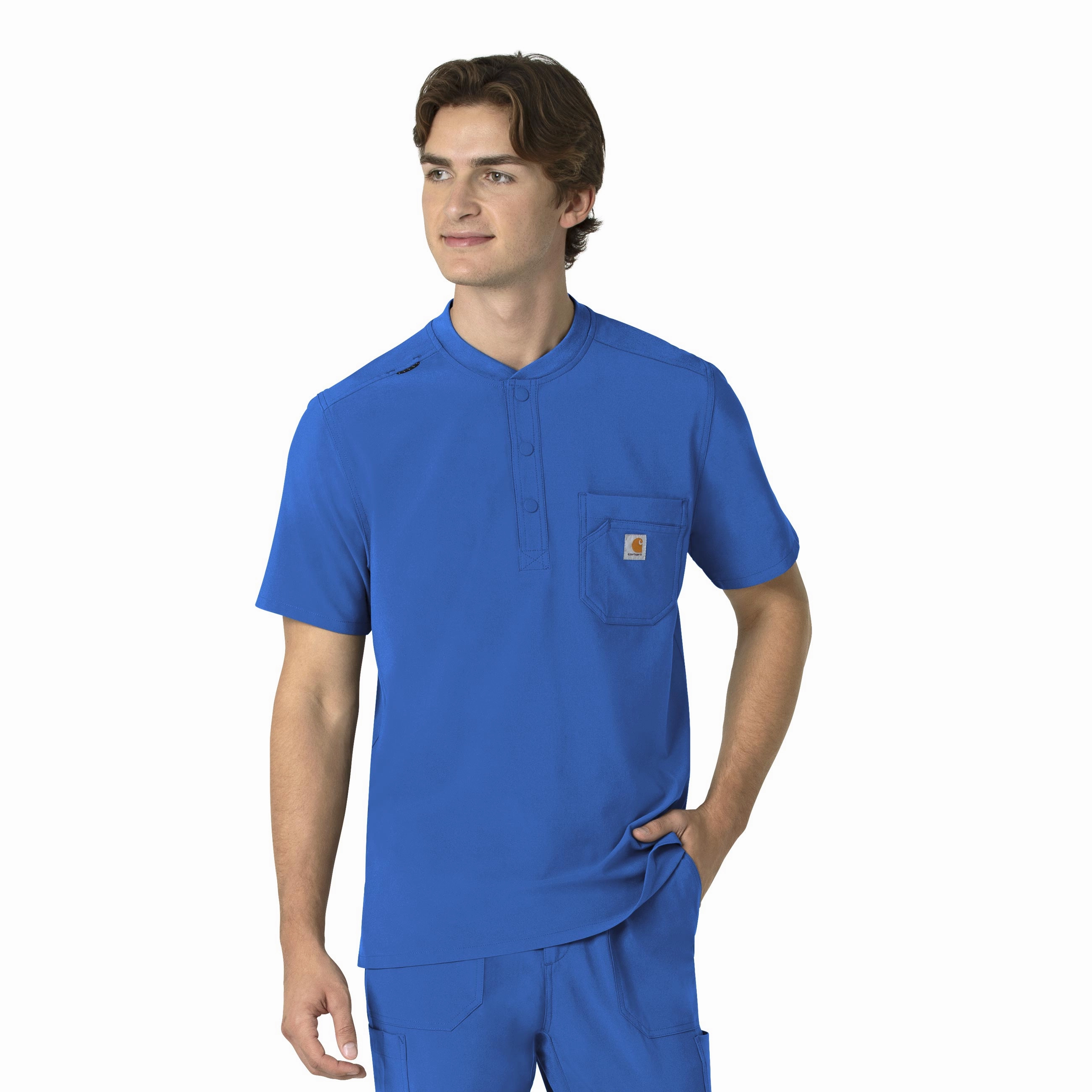 Carhartt Force Cross-Flex Men's Henley Scrub Top - Royal Sport Top BondedSeams
