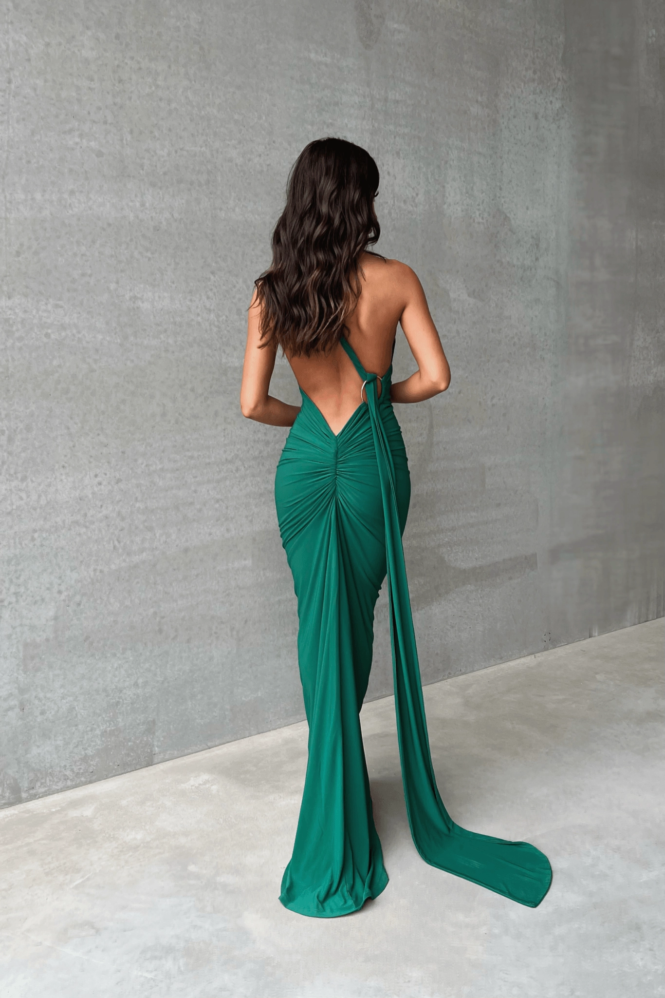 Dinner Outfit Tie-Detail Constantina Gown - Emerald
