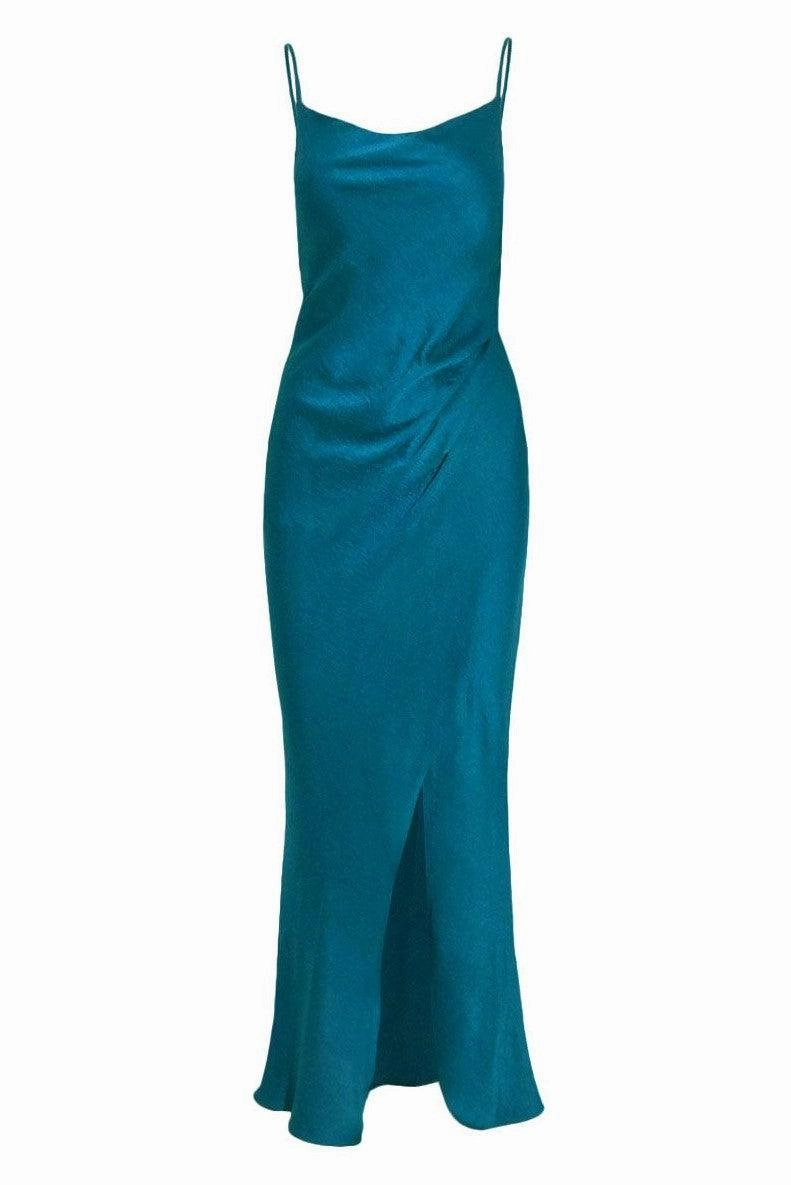 Isabella Low Back Dress - Teal Art Inspired