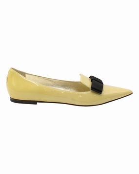 Jimmy Choo Gala Bow Pointed Flats in Yellow Patent Leather Elastic Fit Chic Cushion