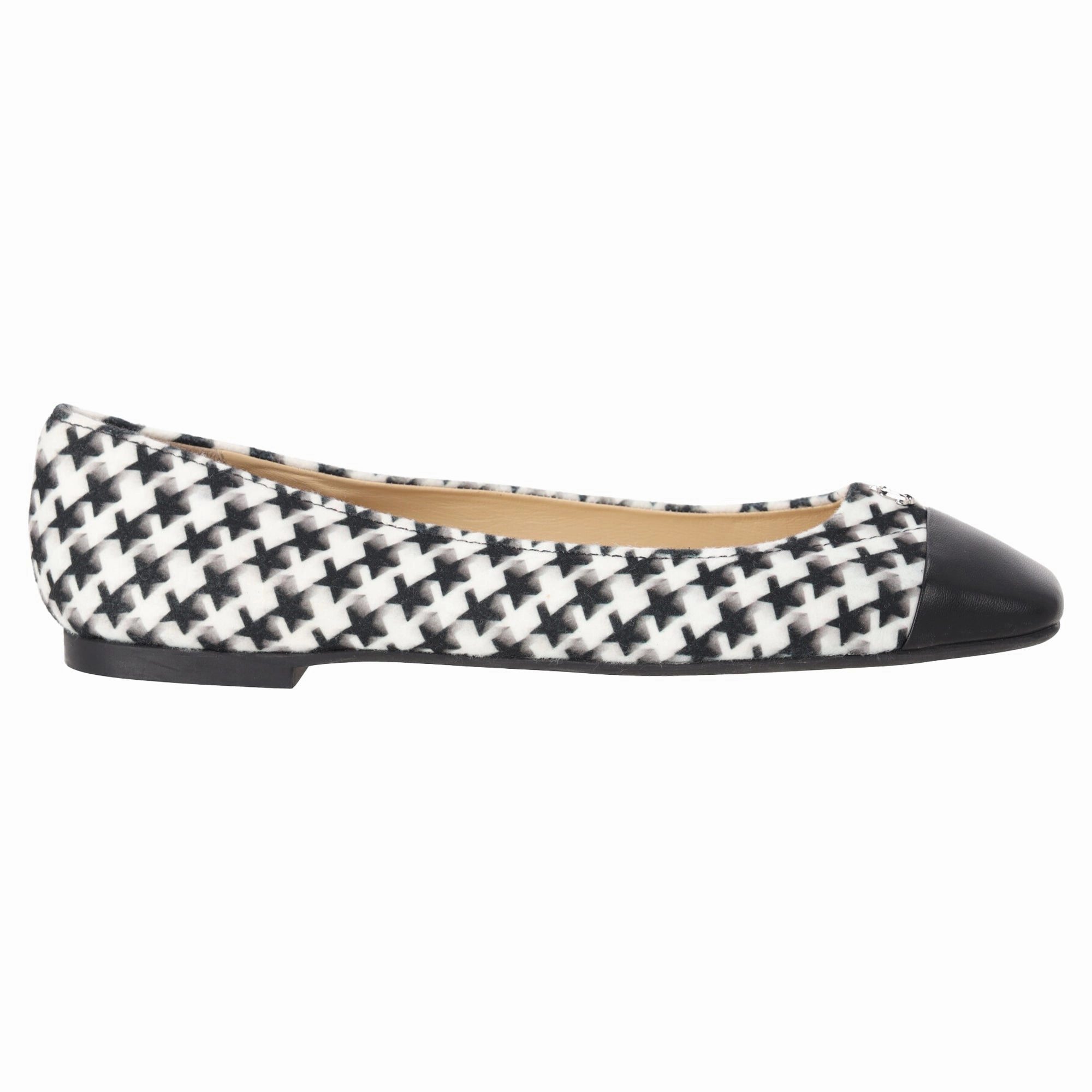 Sea Glow Jimmy Choo Gisela Square Toe Star Houndstooth Print Flats in Black Leather
