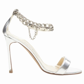 Minimal Design All-day Slip-ons Manolo Blahnik silver chunky chain lock ankle strap high heel sandal