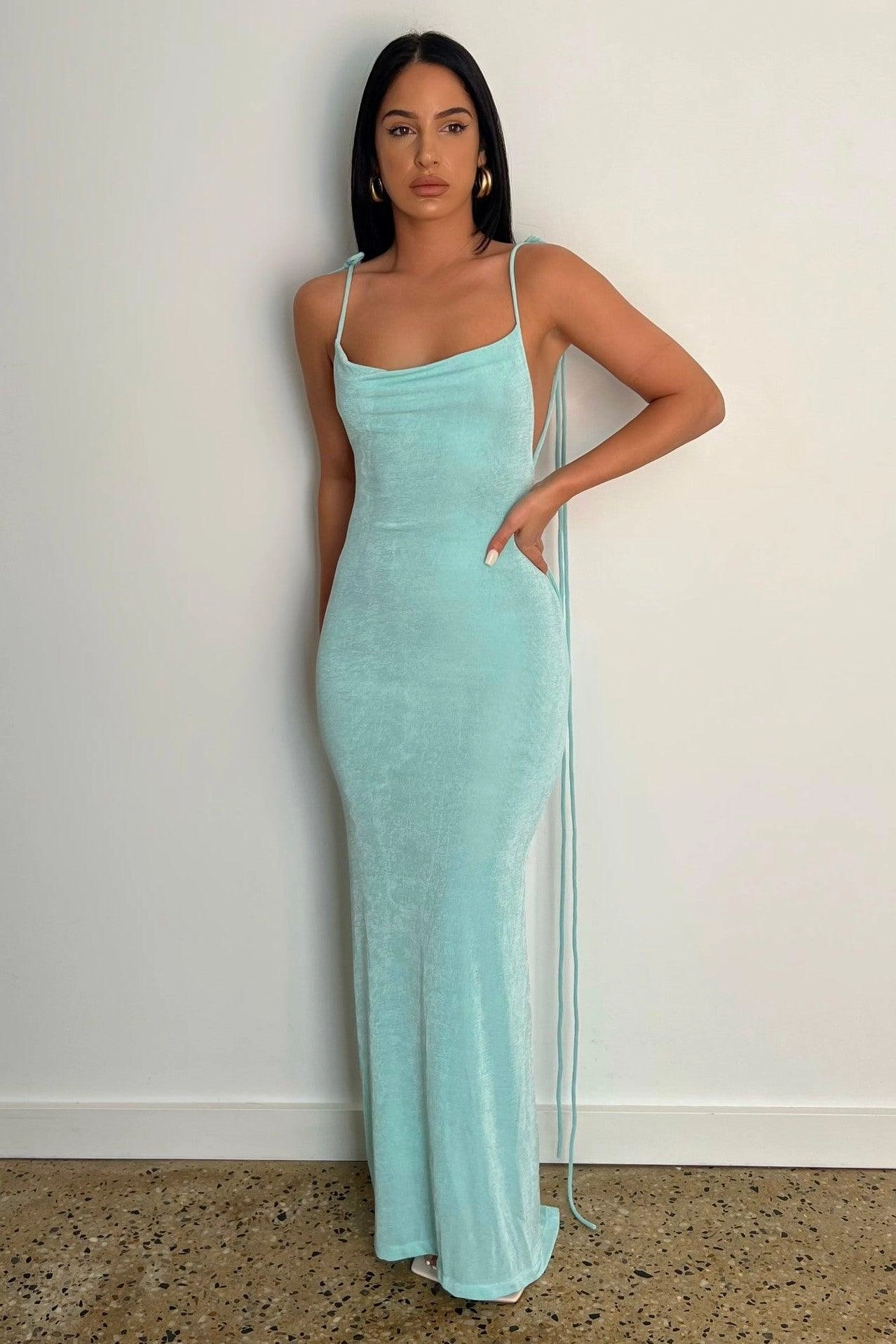 Cristina Gown - Aqua Chain-Detail Stylish Waistband