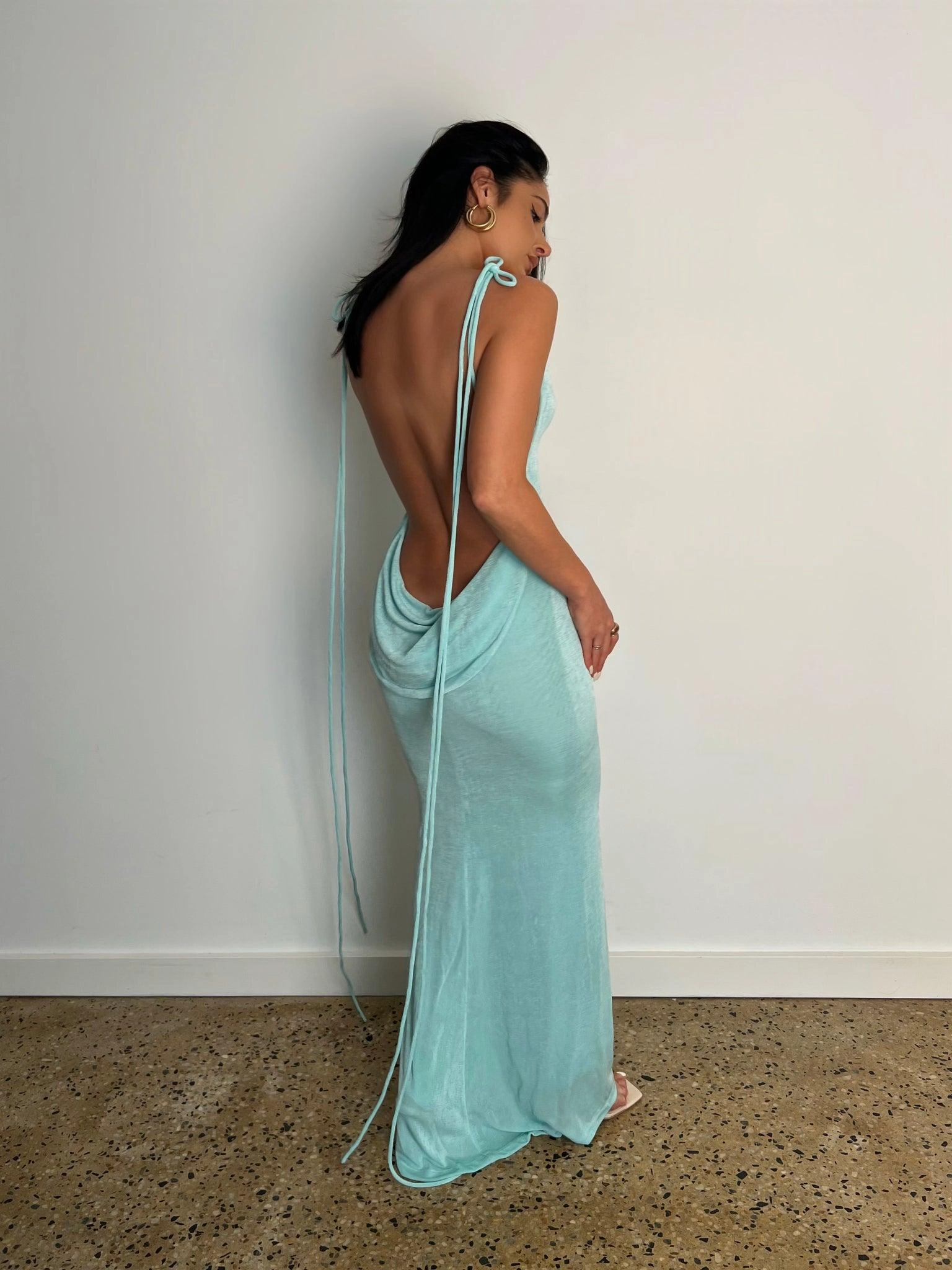 Cristina Gown - Aqua Hidden Zipper Casual Tones