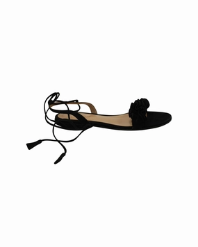 Shell Tone Gianvito Rossi Ruffle Lace Up Sandals in Black Suede
