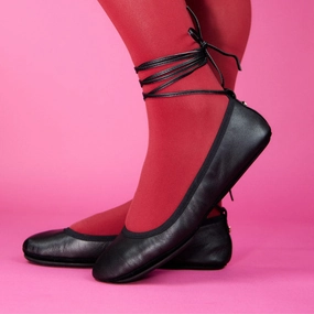 Sofia Ankle Wrap Flats in Black Leather Stream Path Nature Glow