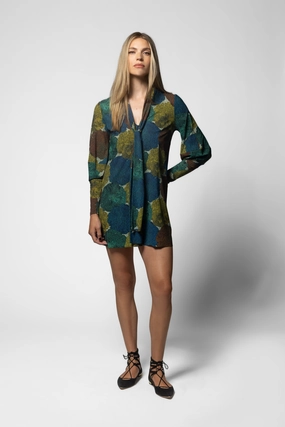 Cap-Sleeve Office Shape Hikari Mini Tunic - Fossanova Print