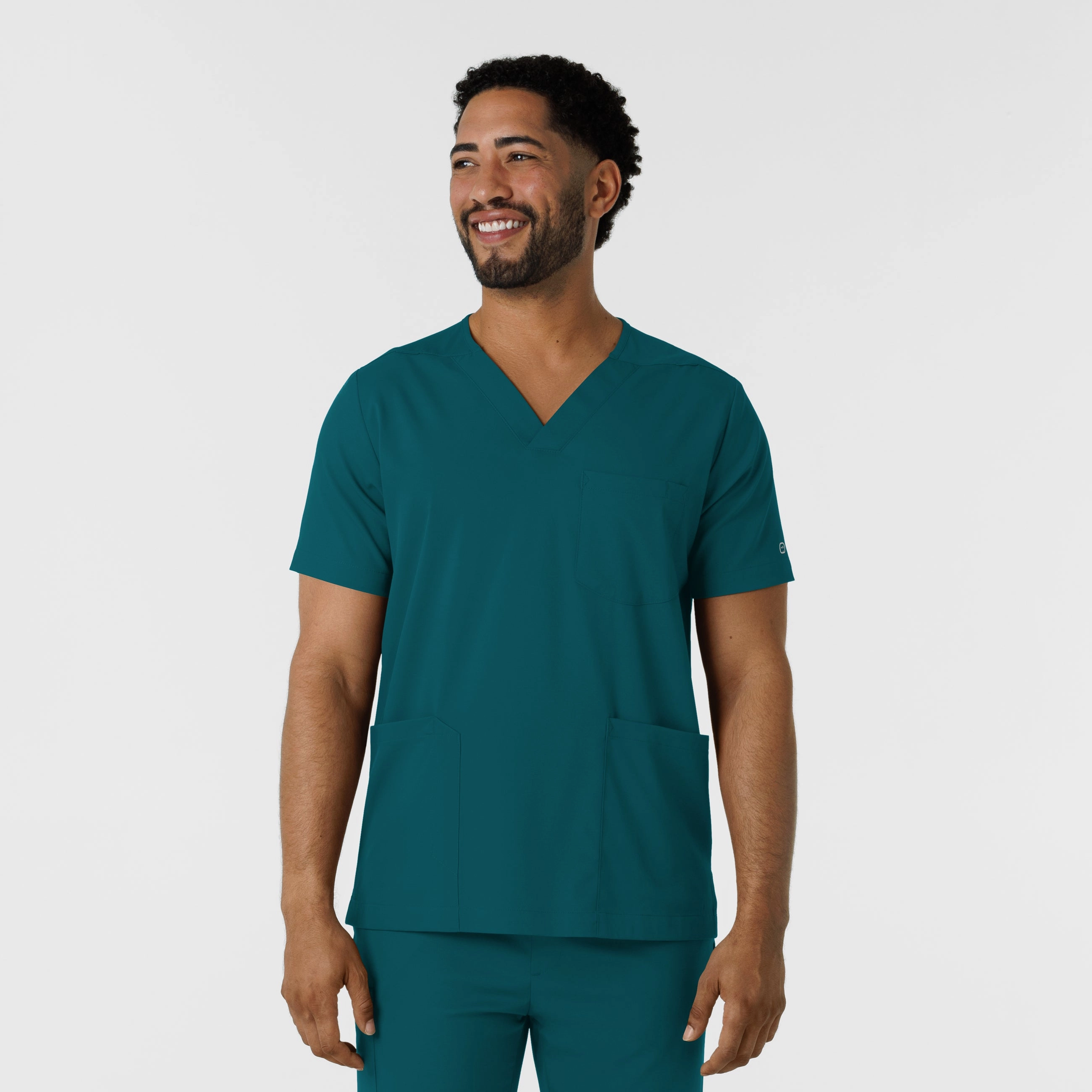 Sheer Overlay Material Boundless Men's Multi Pocket V-Neck Scrub Top - Caribbean