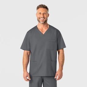 SoftKnit Torsion Support Structure WonderWORK Men's V-Neck Scrub Top - Pewter