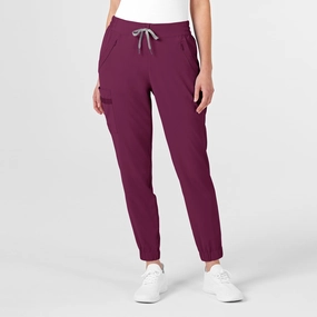 RENEW Women's Jogger Scrub Pant - Wine wrinkle free