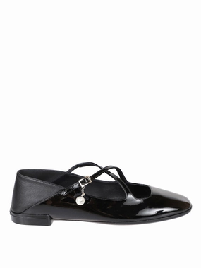 Glossy Black Flat Shoes Metal Buckle Relaxed Footwear