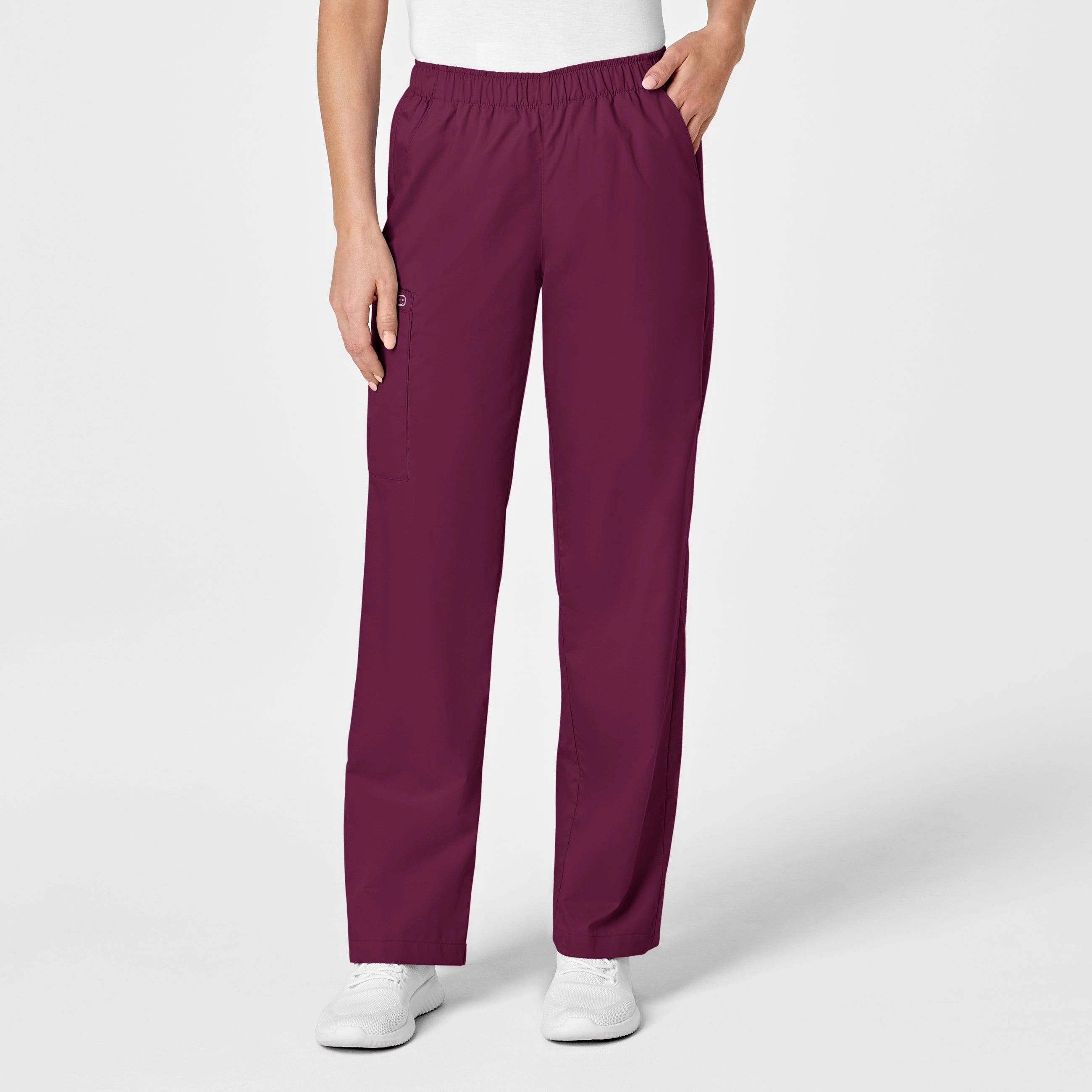 WonderWORK Women's Pull-On Cargo Scrub Pant - Wine Sleek Waist Thermal regulation