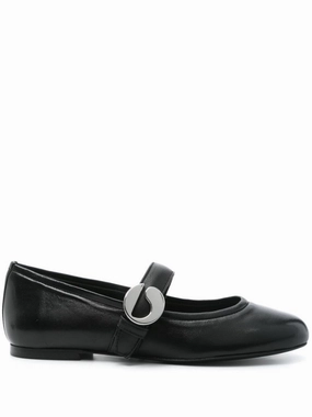 Comfortable Design Shoes Black Leather Ballerina Flats With Strap