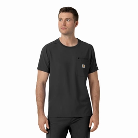 Scoop Neck Shape Carhartt Force Cross-Flex Men's Crew Neck Scrub Top - Black