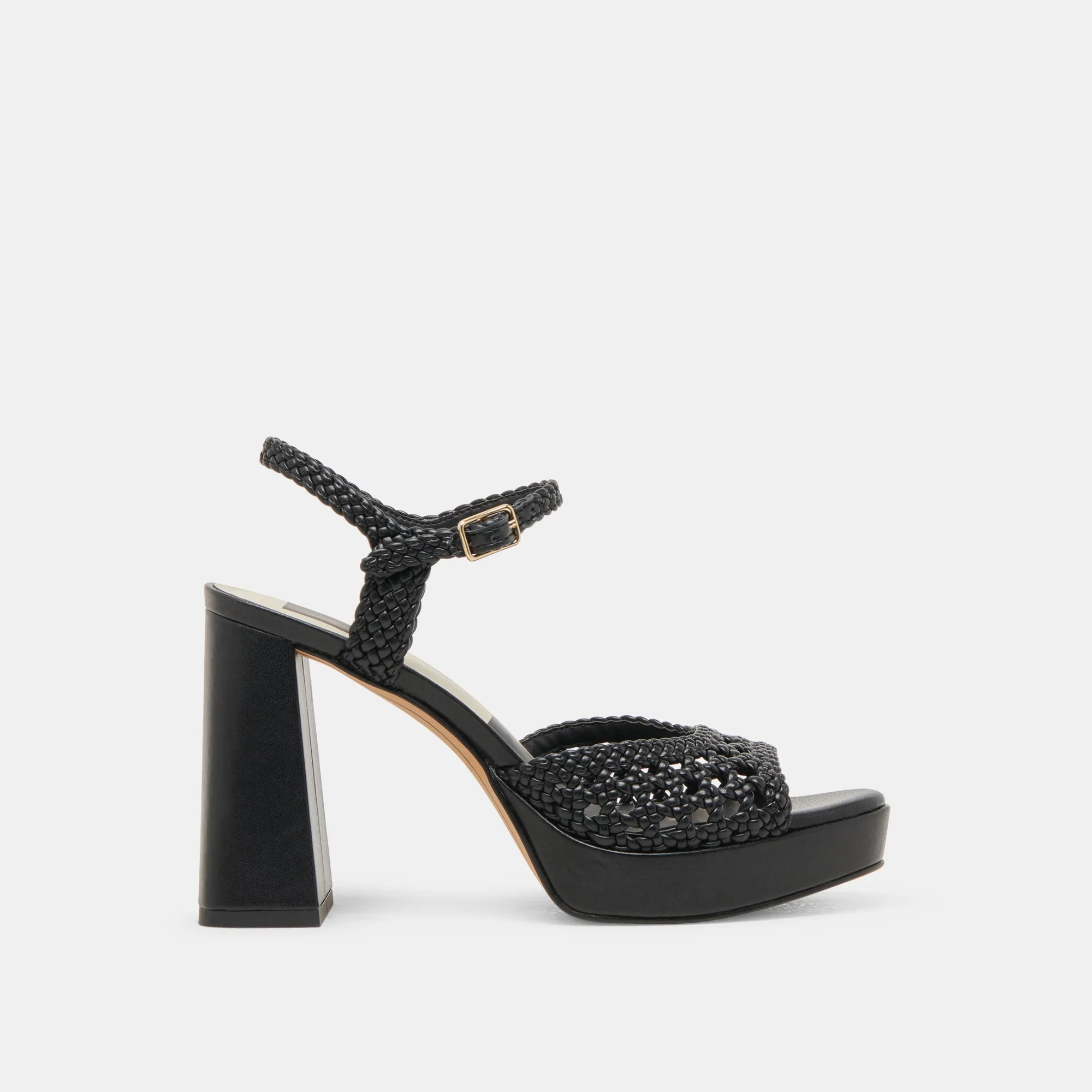 suede look Elegant Platform Sandals PEYTEN WIDE HEELS BLACK WOVEN STELLA