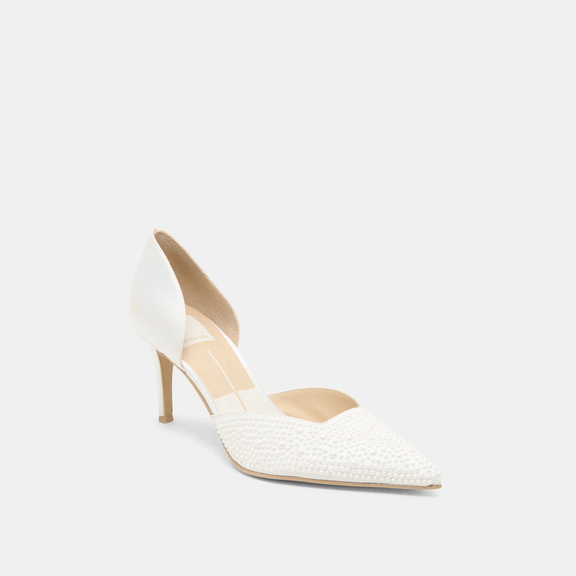ELOY PEARL HEELS TRUE WHITE SATIN Open Back Heels