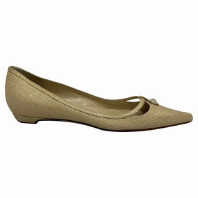 Comfortable Slip Cozy Cushioning Jimmy Choo Embellished Glittered Pointed Ballet Flats in Gold Leather