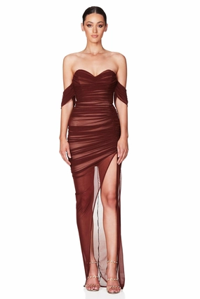 Cozy And Stylish Nookie Dita Mesh Gown - Chocolate/Nude