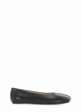 Drink Night School Day Black Leather Ballerinas With Square Toe And Iconic Stitches