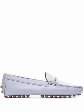 Classic White Moccasin Flat Shoes With Rubber Studded Sole Beer Glow
