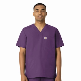 NonSlip Grip Tape LightweightTexture Carhartt Force Essentials Men's V-Neck Shirttail Scrub Top - Eggplant