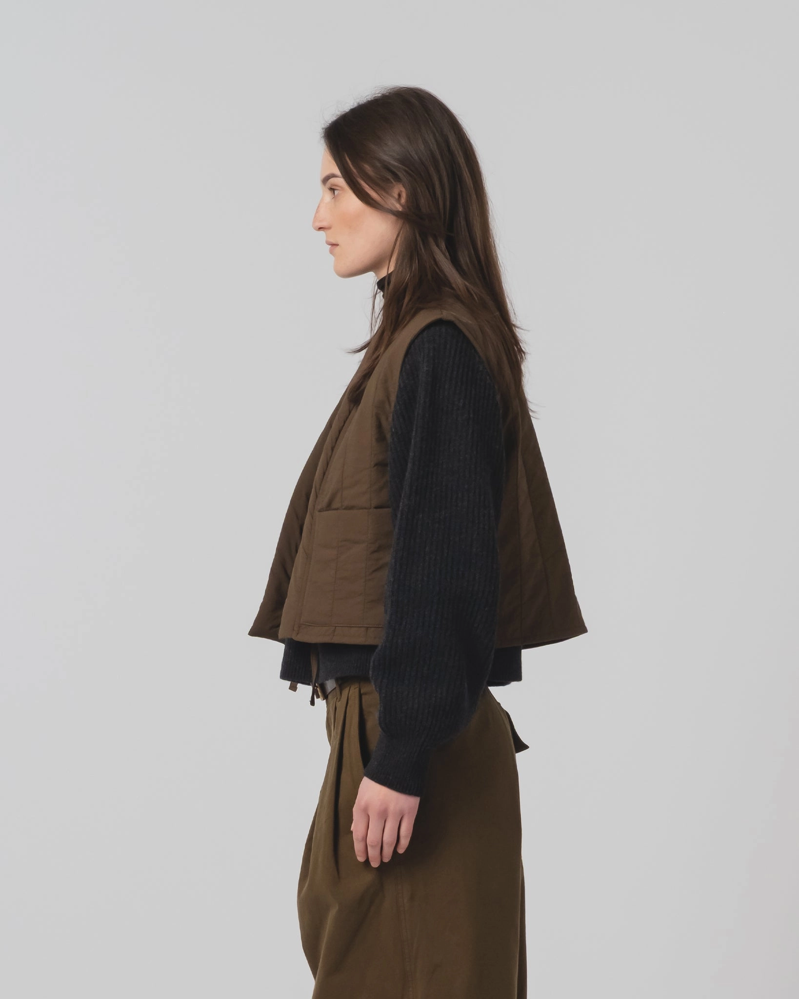 G.o.D Cork Vest Quilted Cotton Java Brown Late Autumn