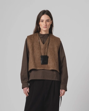 Camp Ready Blush G.o.D Vee Vest Mohair Fleece Java Brown
