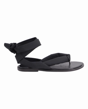 Elastic Ganni Puffy Wrap Sandals in Black Nylon