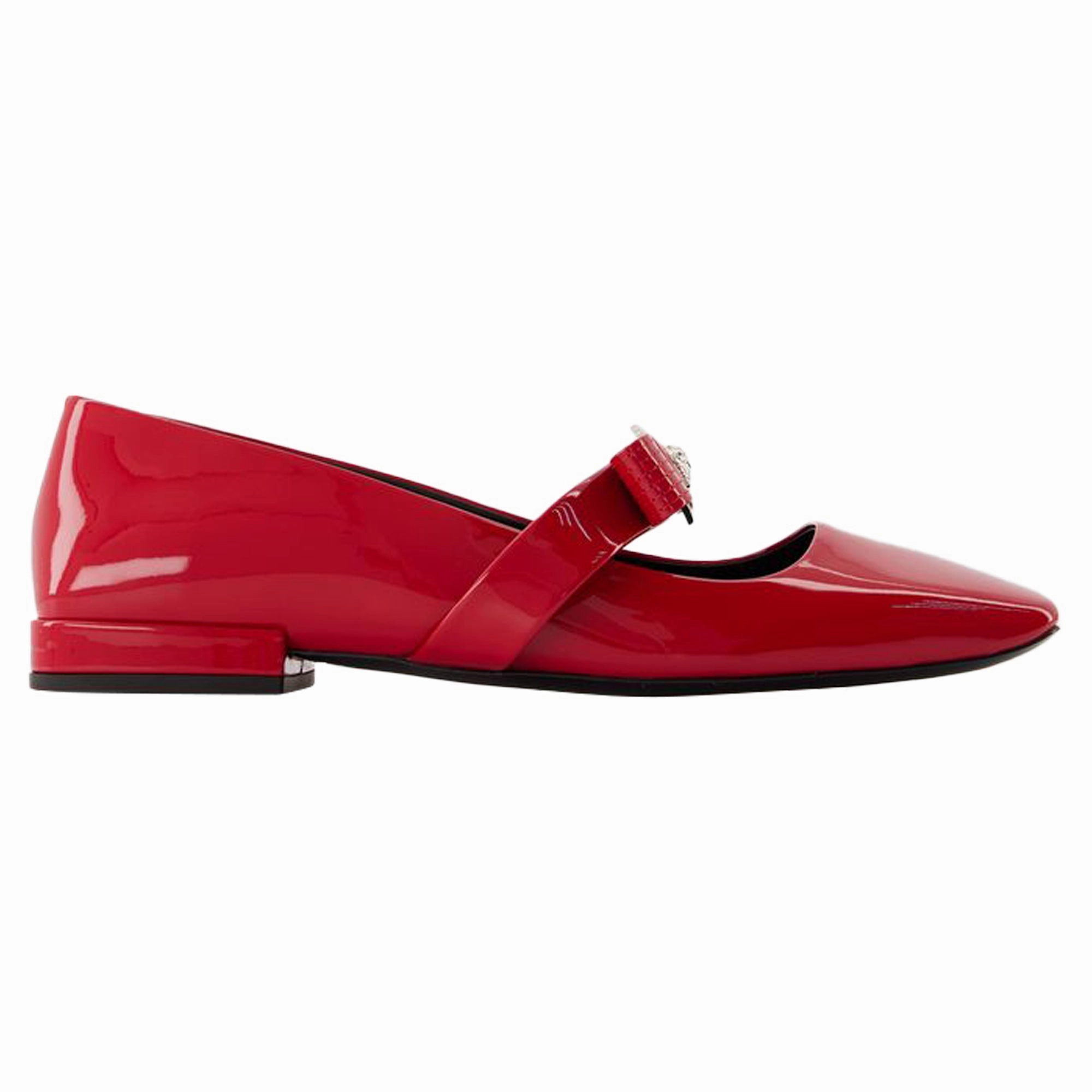 Gianni Ribbon Flat Shoes - Versace - Leather - Red Removable Reinforced toe