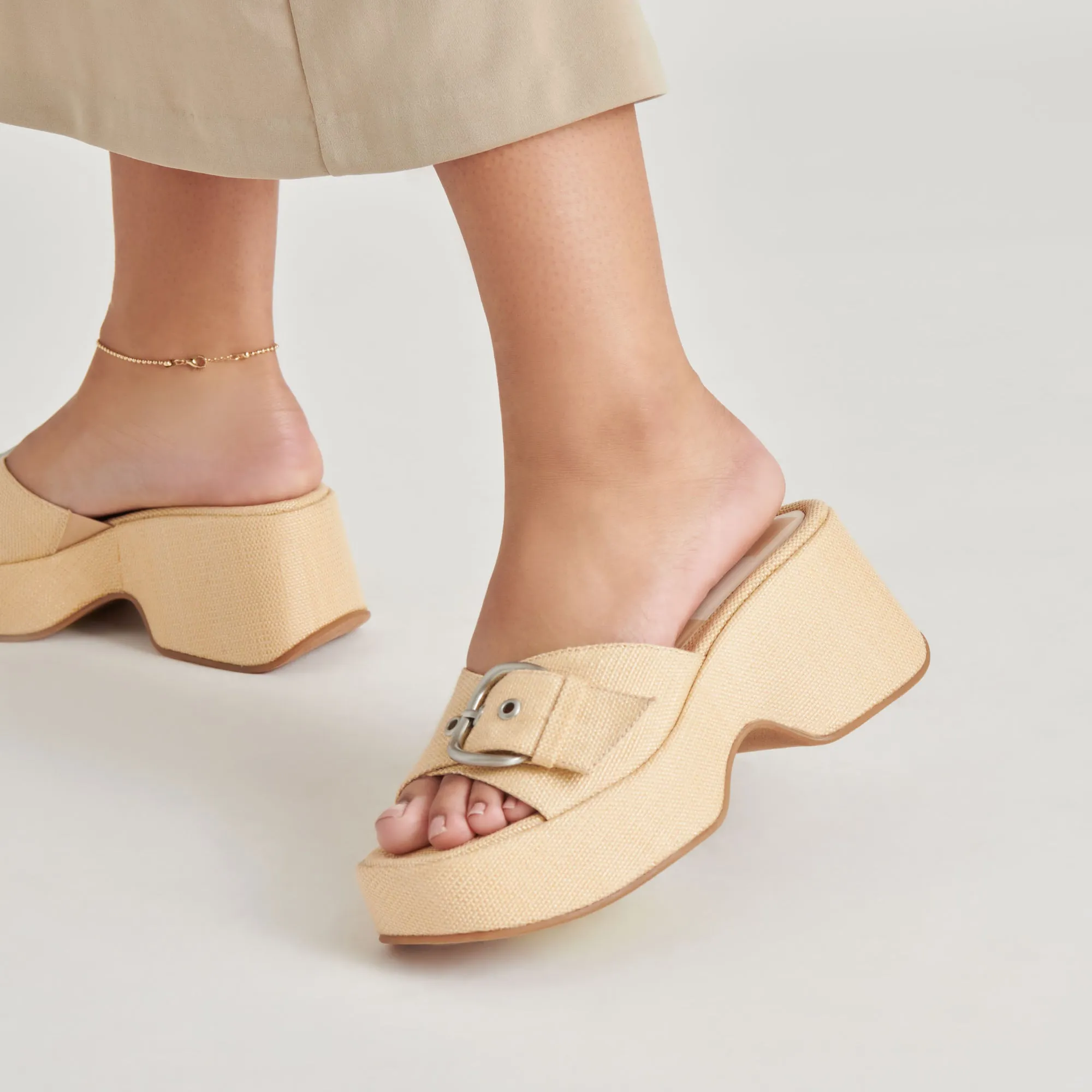 Smooth Style Trendy Platform Heels GISEL HEELS LT NATURAL WOVEN RAFFIA