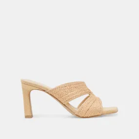 GITEL WIDE HEELS LT NATURAL RAFFIA Heeled Evening Sandals Black Stiletto Shoes