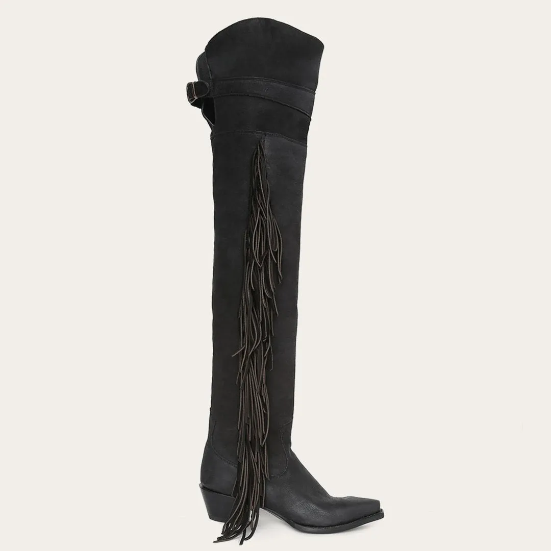 Glam Over-The-Knee Fringe Boot Feather Light Rough Terrain Stretchable Material