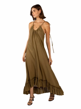 Resort Ready Garden Scene Anemone Dress in Olive