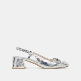 MELLI HEELS SILVER DISTRESSED LEATHER Fashion Heels for Party