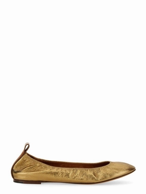 Gold Leather Ballerina Flats Functional Flats