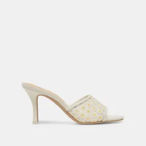 Modern Design LAVENA FLORAL HEELS WHITE YELLOW FLORAL MESH