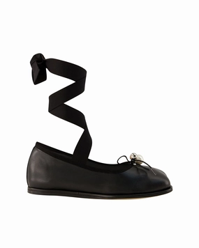 Nature Mood Picnic Spot Heart Toe Ballerinas - Simone Rocha - Leather - Black