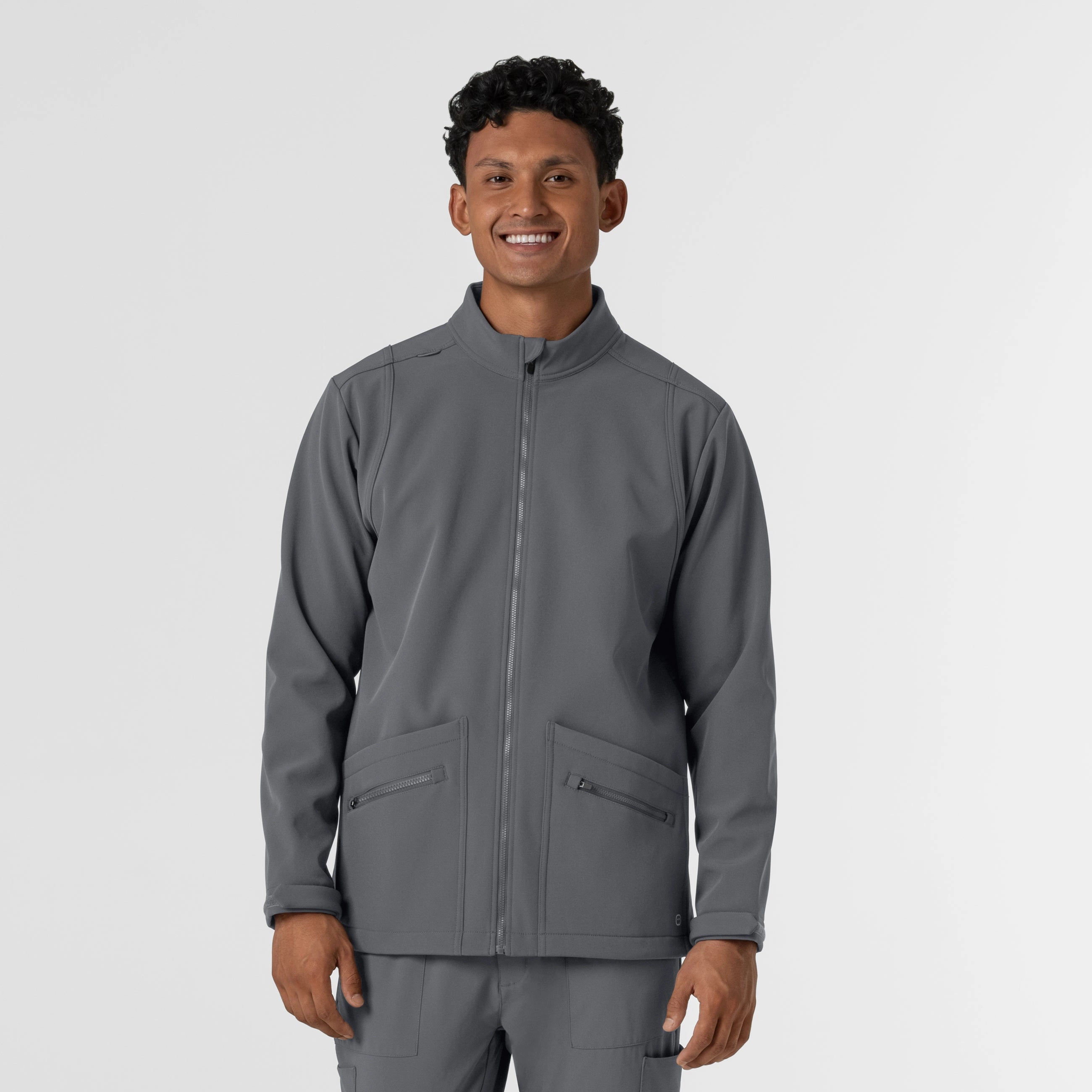 Raglan sleeves Collarless Men's Soft Shell Scrub Jacket - Pewter