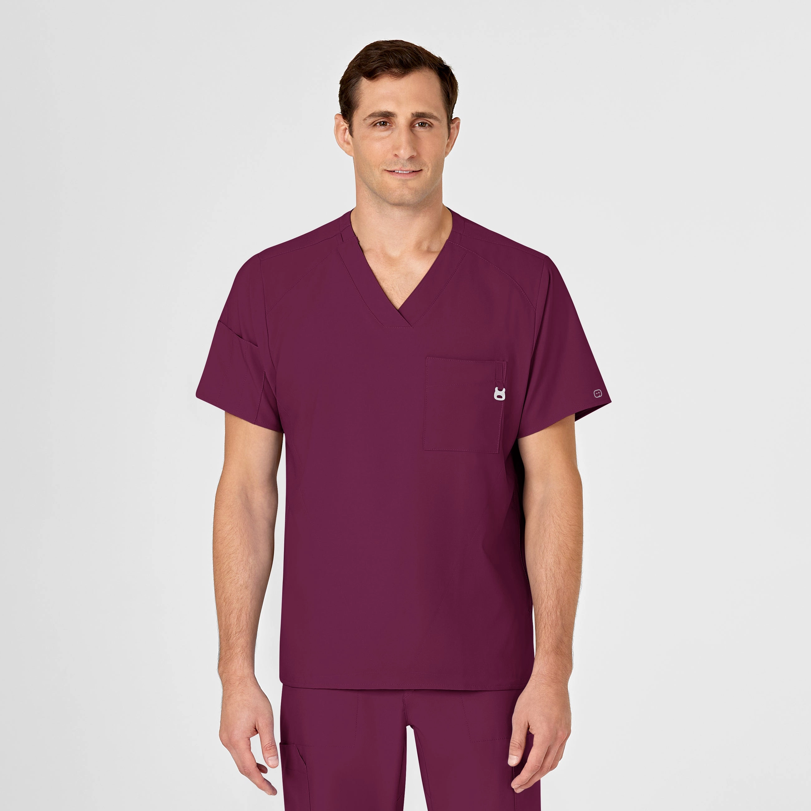 V Neck Design W123 Men's V-Neck Scrub Top - Wine