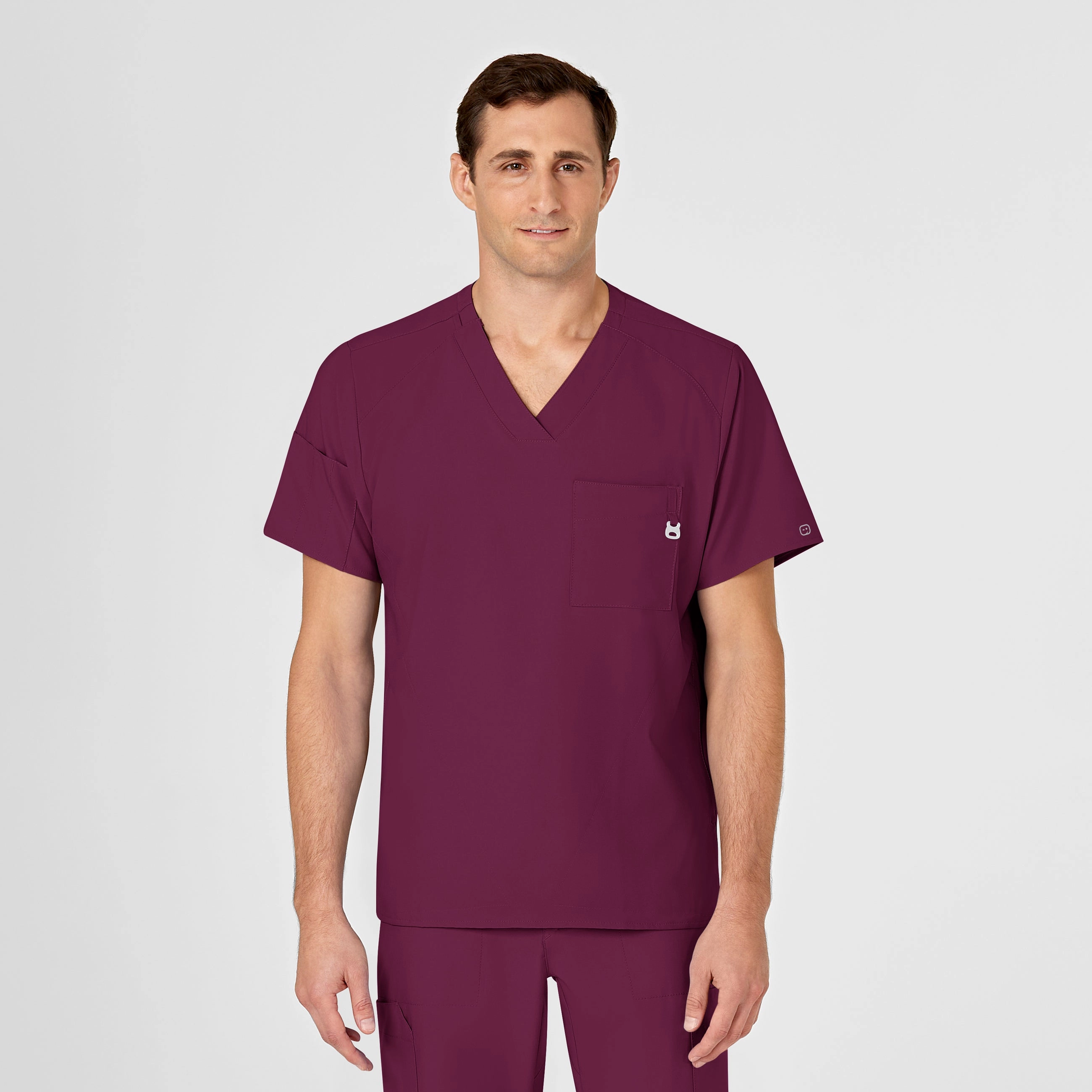W123 Men's V-Neck Scrub Top - Wine AirflowVents SnagResistant Fabric