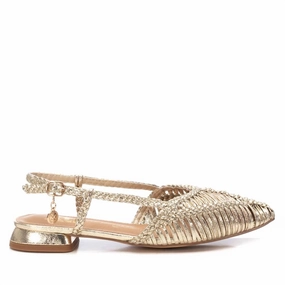 Happy Walk Women's Metallic Braided Slingback Flats In Gold