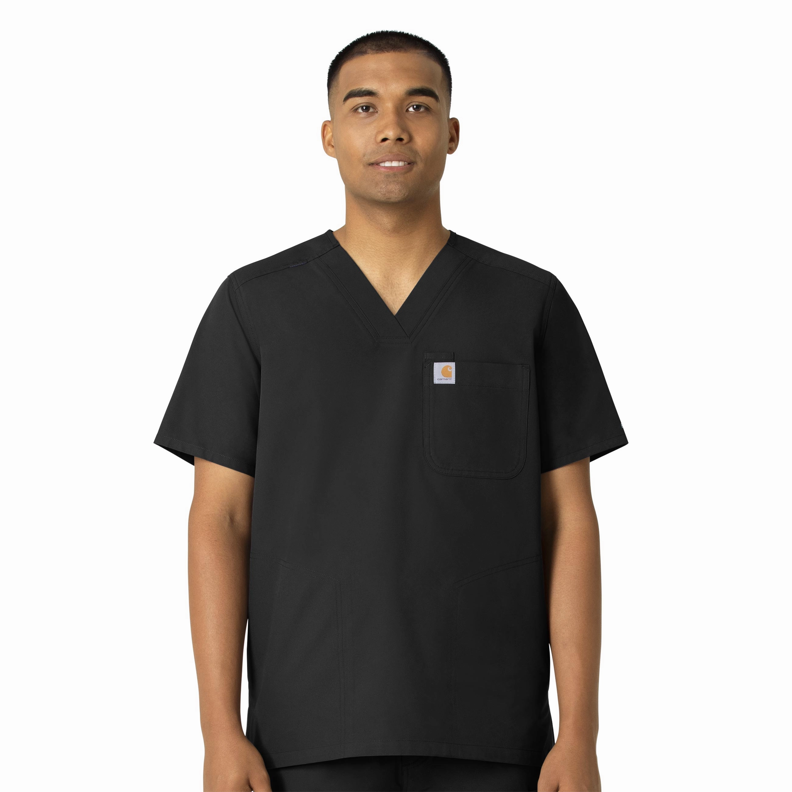 Carhartt Force Essentials Men's V-Neck Shirttail Scrub Top - Black ReflectiveDetails Friction Resistant Shoulder