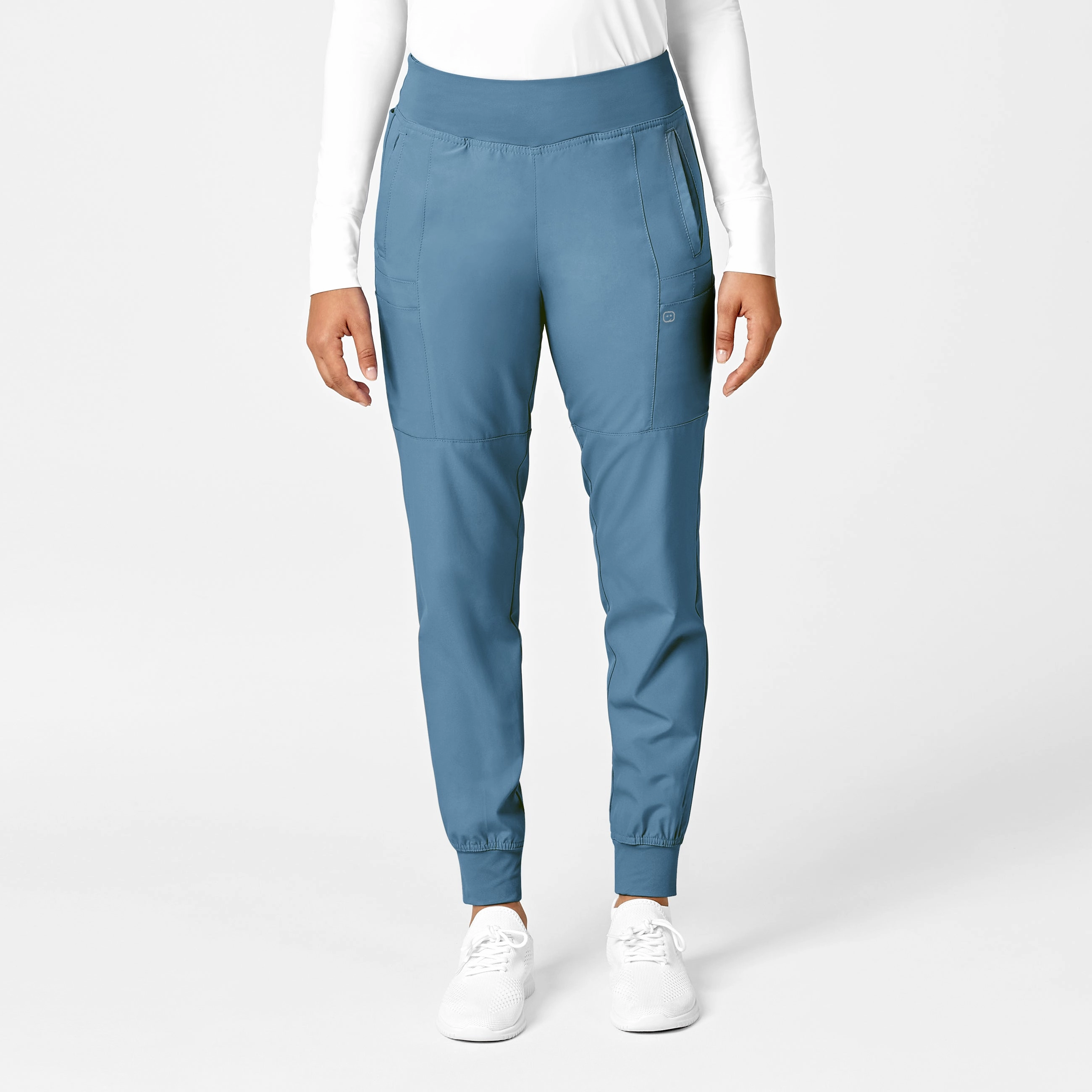 Core Stretch Stylish Look W123 Women's Comfort Waist Cargo Jogger Scrub Pant - Pacific Blue