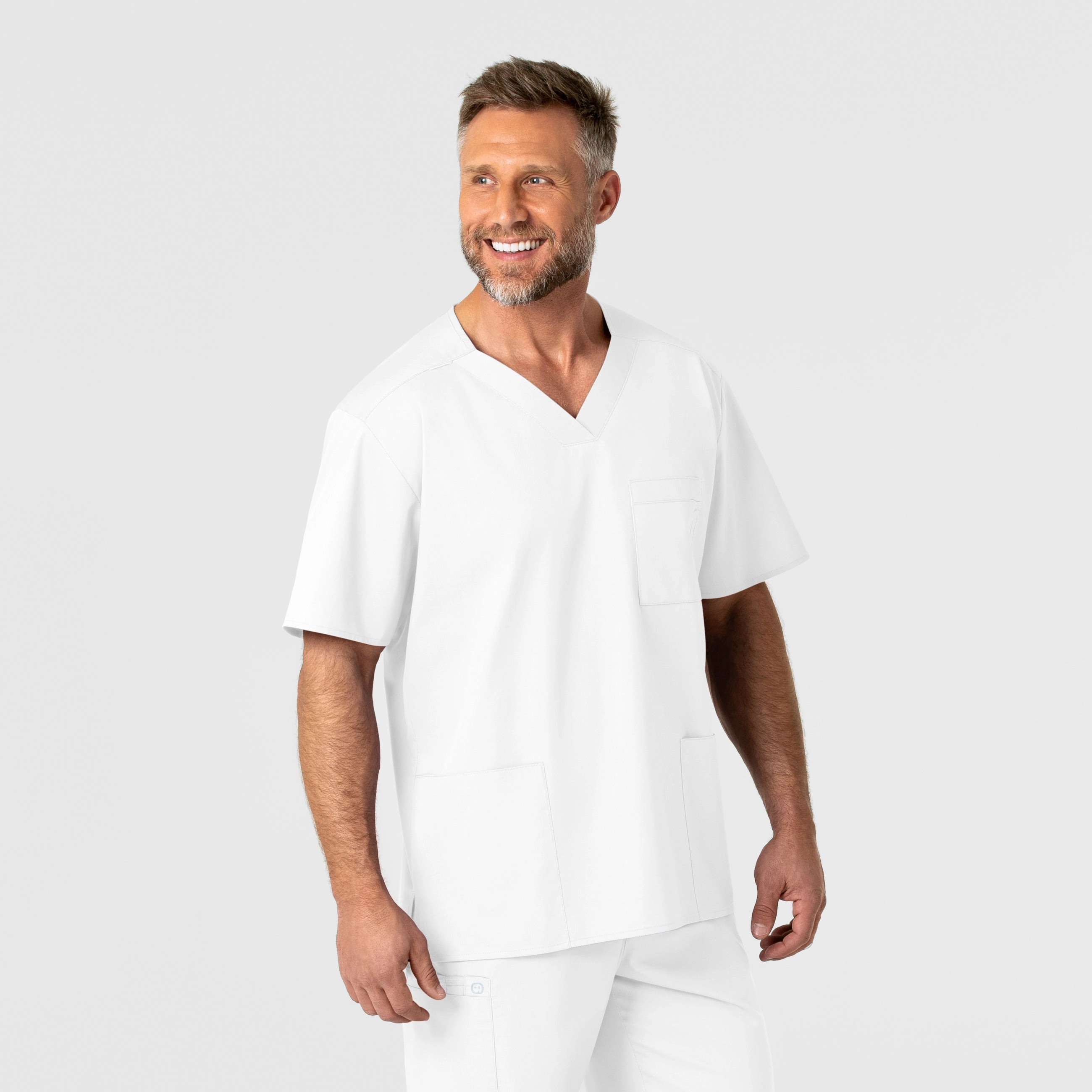 WonderWORK Men's V-Neck Scrub Top - White Relaxed Hoodie