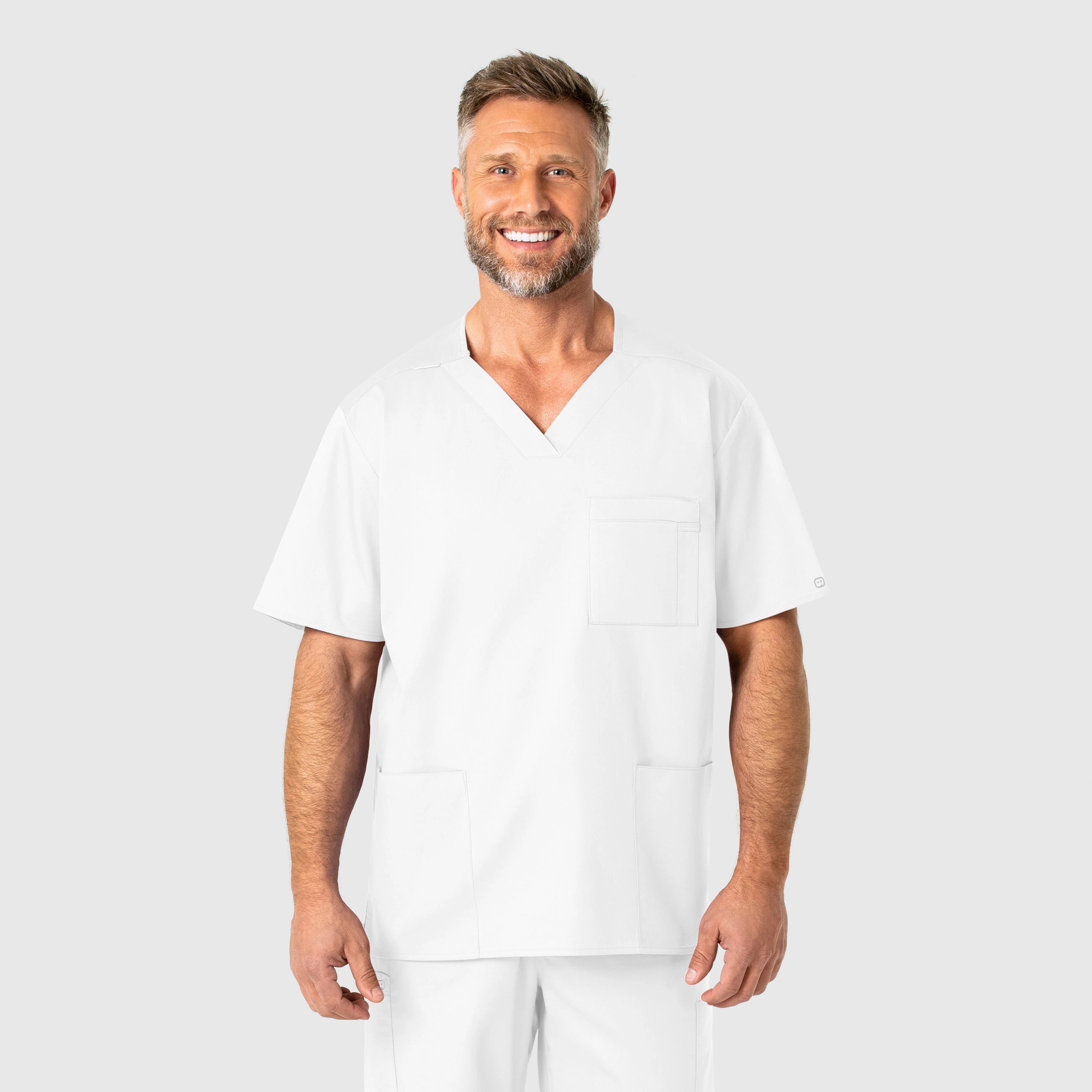 SlubTexture AntiStaticFabric WonderWORK Men's V-Neck Scrub Top - White