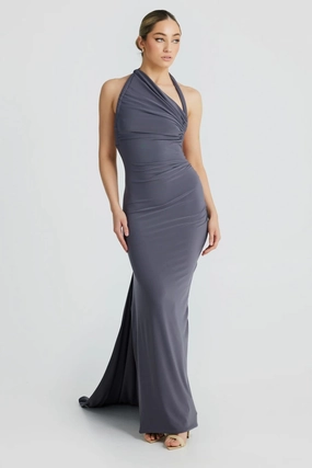 Boat-Neck Ivana Multi-Way Gown - Slate Grey